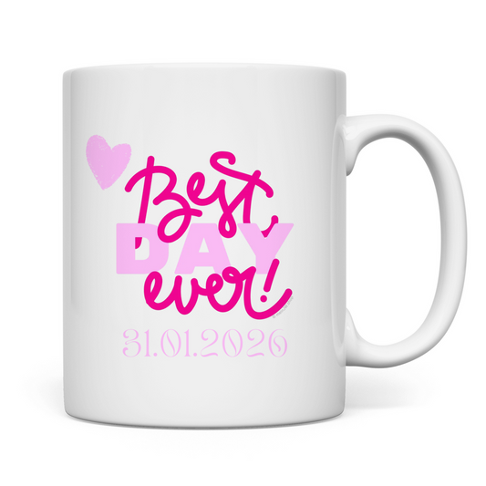 Best Day Ever - Rot - JW Tasse zur Taufe - Personalisierbar - 12 Farben