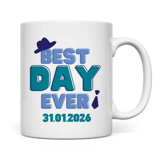 Best Day Ever - Blau - JW Tasse zur Taufe - Personalisierbar - 12 Farben