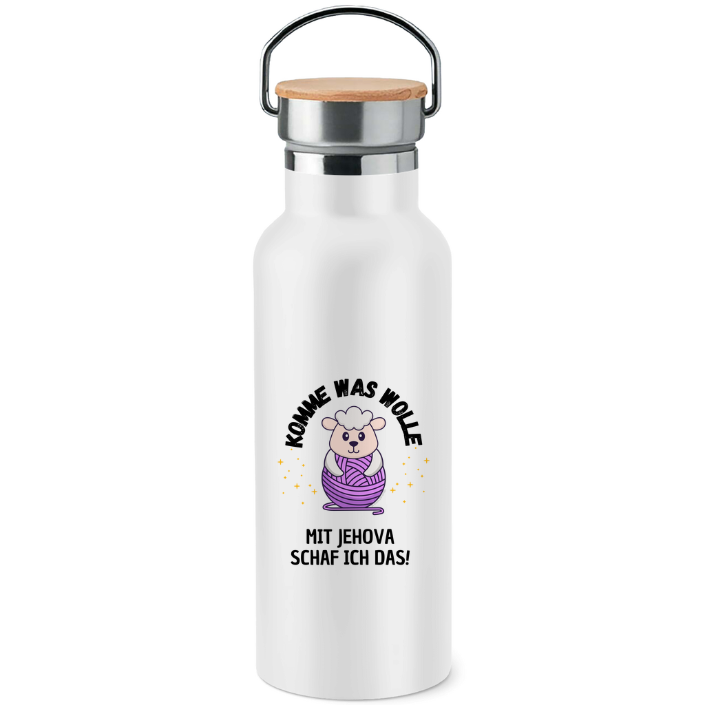 Komme was Wolle - JW Edelstahl-Trinkflasche mit Bambusdeckel