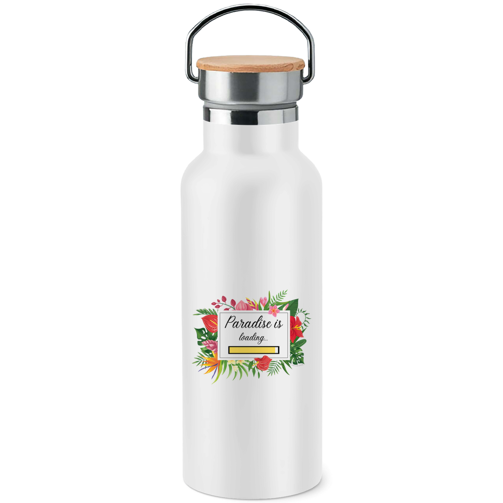 Paradise is loading - JW Edelstahl-Trinkflasche mit Bambusdeckel