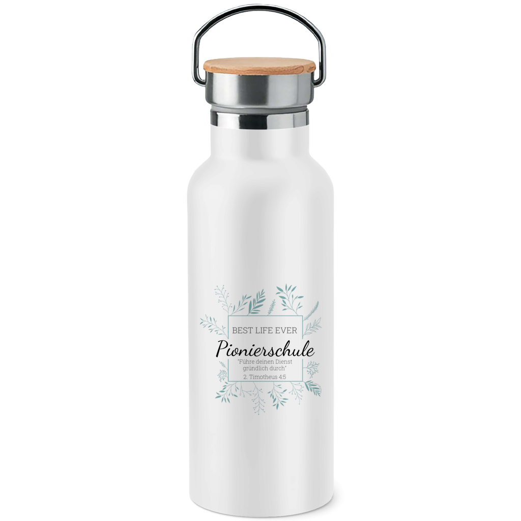Pionierschule - Best Life Ever - JW Edelstahl-Trinkflasche mit Bambusdeckel - Personalisierbar