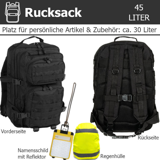 Fluchtrucksack KOMPLETT-45 (Notfallrucksack für 1 Person)