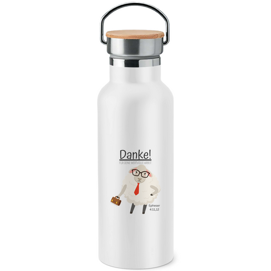 Danke für deine wertvolle Arbeit - JW Edelstahl-Trinkflasche mit Bambusdeckel