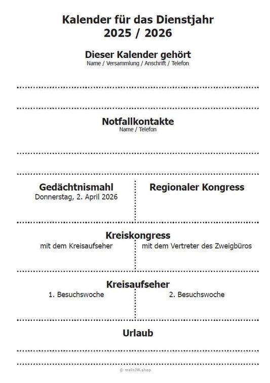 JW Taschen-Kalender für Dienstjahr 2025-2026