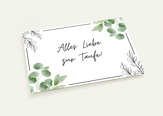 Postkarte zur Taufe - Alles Liebe zur Taufe (Eukalyptus)