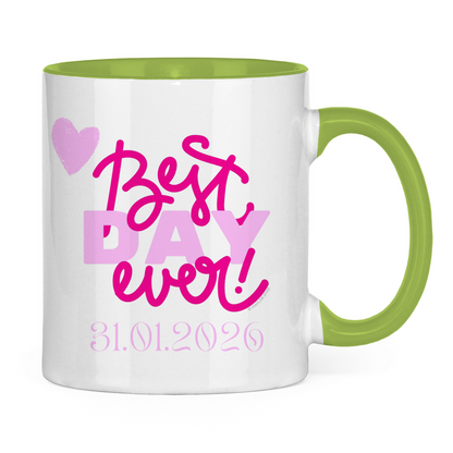 Best Day Ever - Rot - JW Tasse zur Taufe - Personalisierbar - 12 Farben