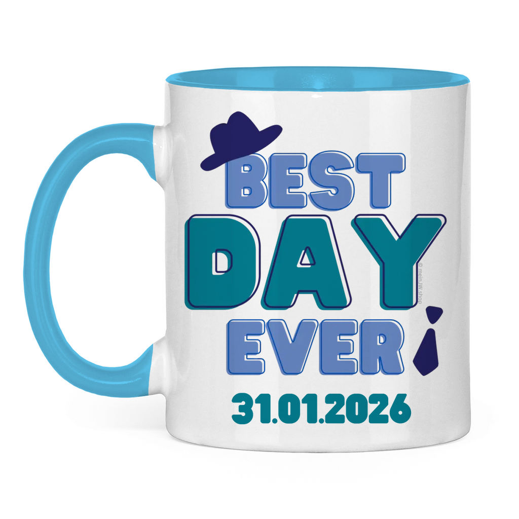 Best Day Ever - Blau - JW Tasse zur Taufe - Personalisierbar - 12 Farben