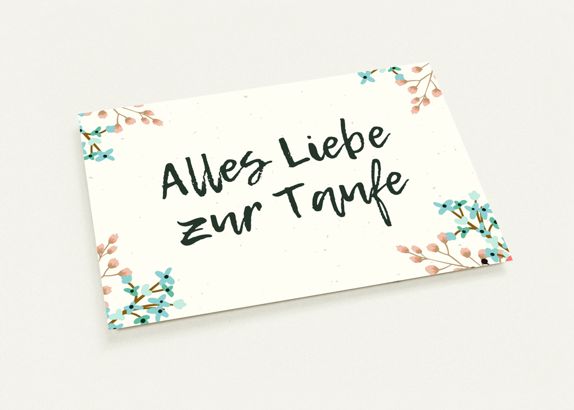 Postkarte zur Taufe - Alles Liebe zur Taufe (Blumen)