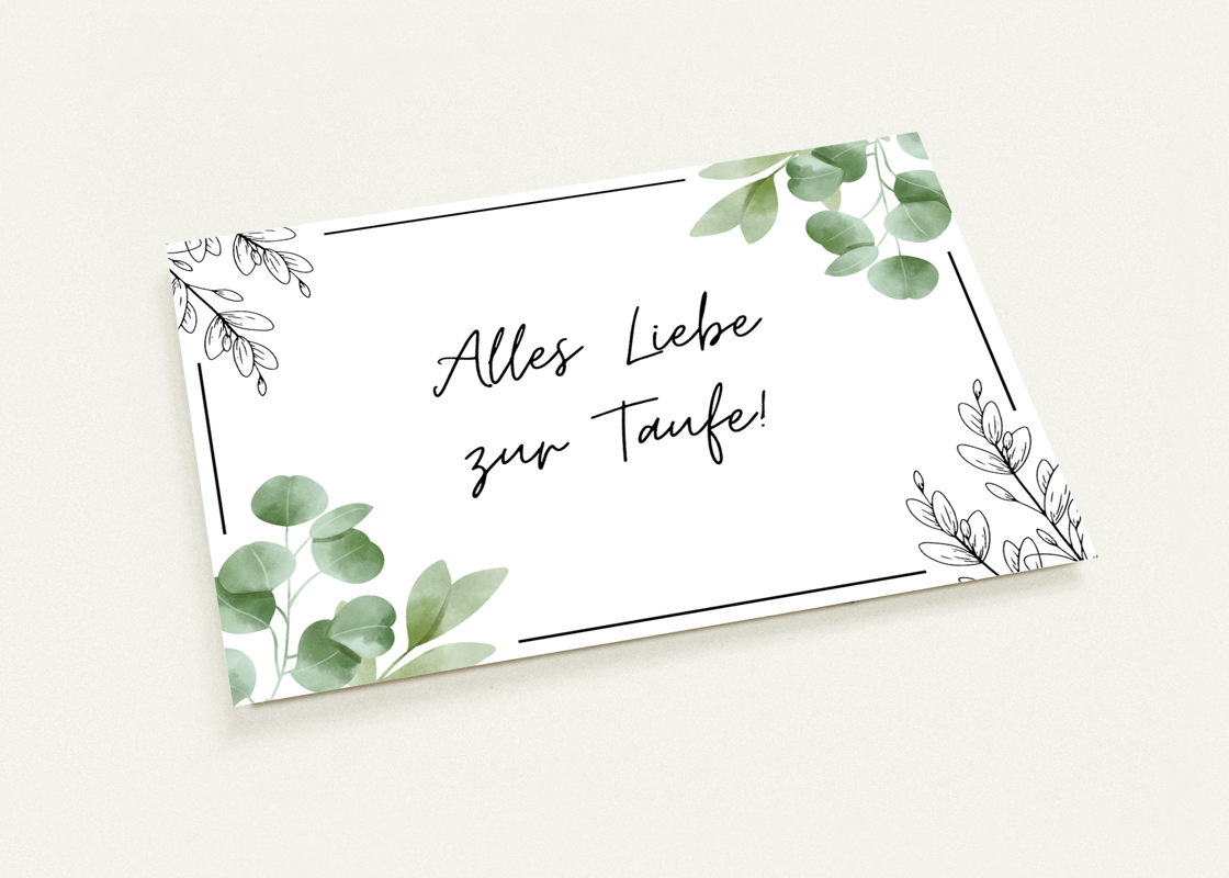 Postkarte zur Taufe - Alles Liebe zur Taufe (Eukalyptus)
