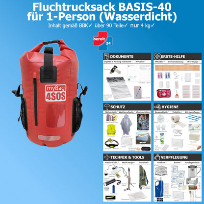 Fluchtrucksack BASIS-40 wasserdichter Notfallrucksack für 1-Person