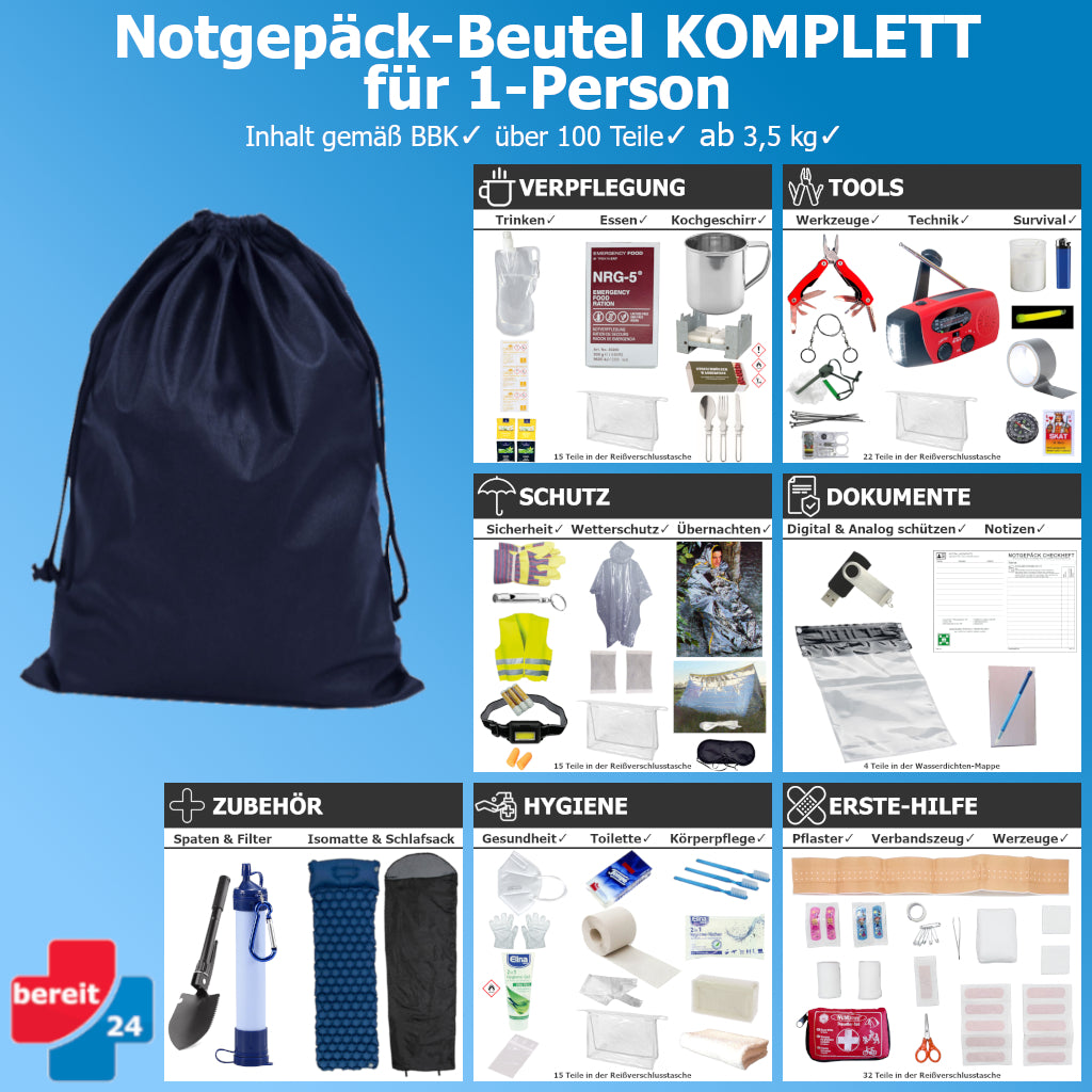 Notgepäck KOMPLETT (Beutel für 1 Person)