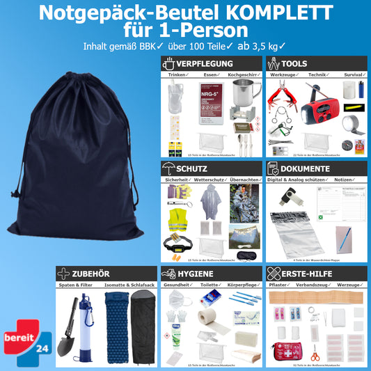 Notgepäck KOMPLETT (Beutel für 1 Person)