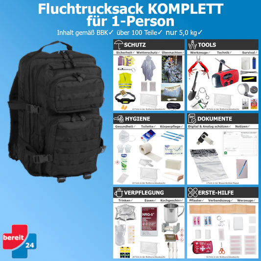 Fluchtrucksack KOMPLETT-45 (Notfallrucksack für 1 Person)