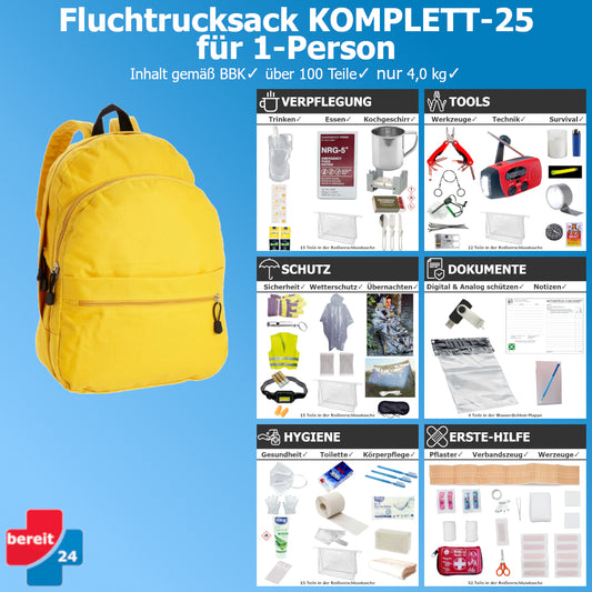 Fluchtrucksack KOMPLETT-25 (Notfallrucksack für 1 Person)