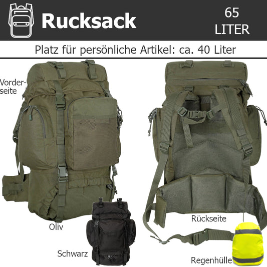Fluchtrucksack KOMFORT-65 ein Notfallrucksack für 1-Person