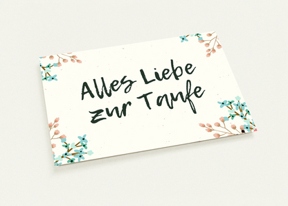 Postkarte zur Taufe - Alles Liebe zur Taufe (Blumen)