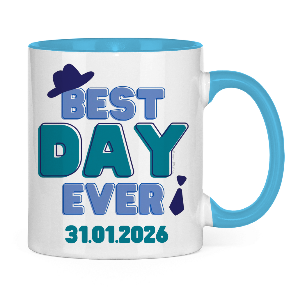Best Day Ever - Blau - JW Tasse zur Taufe - Personalisierbar - 12 Farben