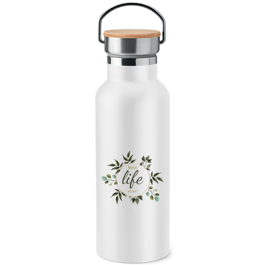 Best Life Ever - JW Edelstahl-Trinkflasche mit Bambusdeckel