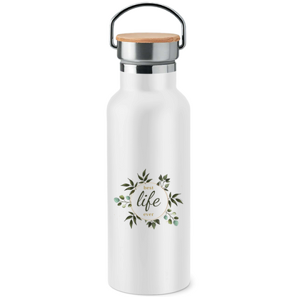 Best Life Ever - JW Edelstahl-Trinkflasche mit Bambusdeckel