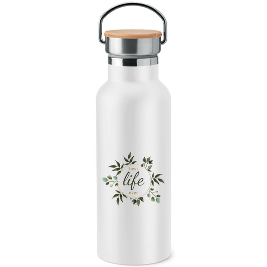 Best Life Ever - JW Edelstahl-Trinkflasche mit Bambusdeckel