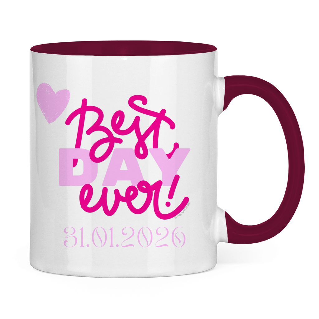 Best Day Ever - Rot - JW Tasse zur Taufe - Personalisierbar - 12 Farben