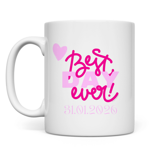 Best Day Ever - Rot - JW Tasse zur Taufe - Personalisierbar - 12 Farben