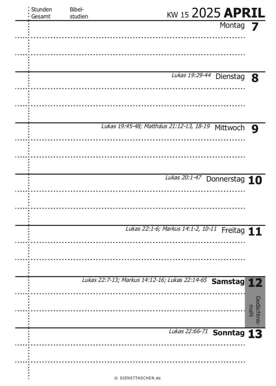 JW Taschen-Kalender für Jahr 2025