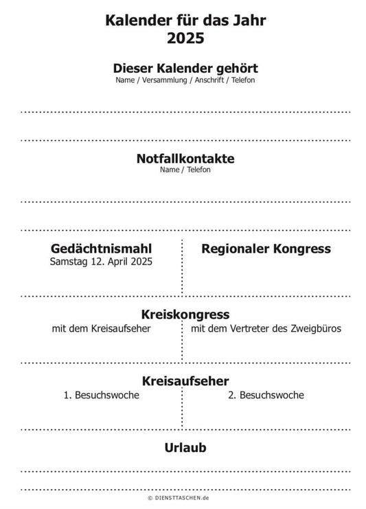 JW Taschen-Kalender für Jahr 2025